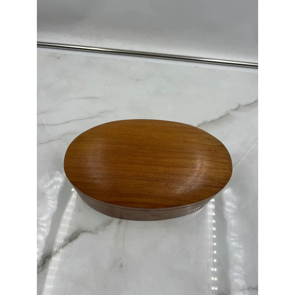 Handcrafted Oval Wood Jewelry Keepsake Box Natural Grain Hinged Lid 10.5 Inch - Picture 5 of 11